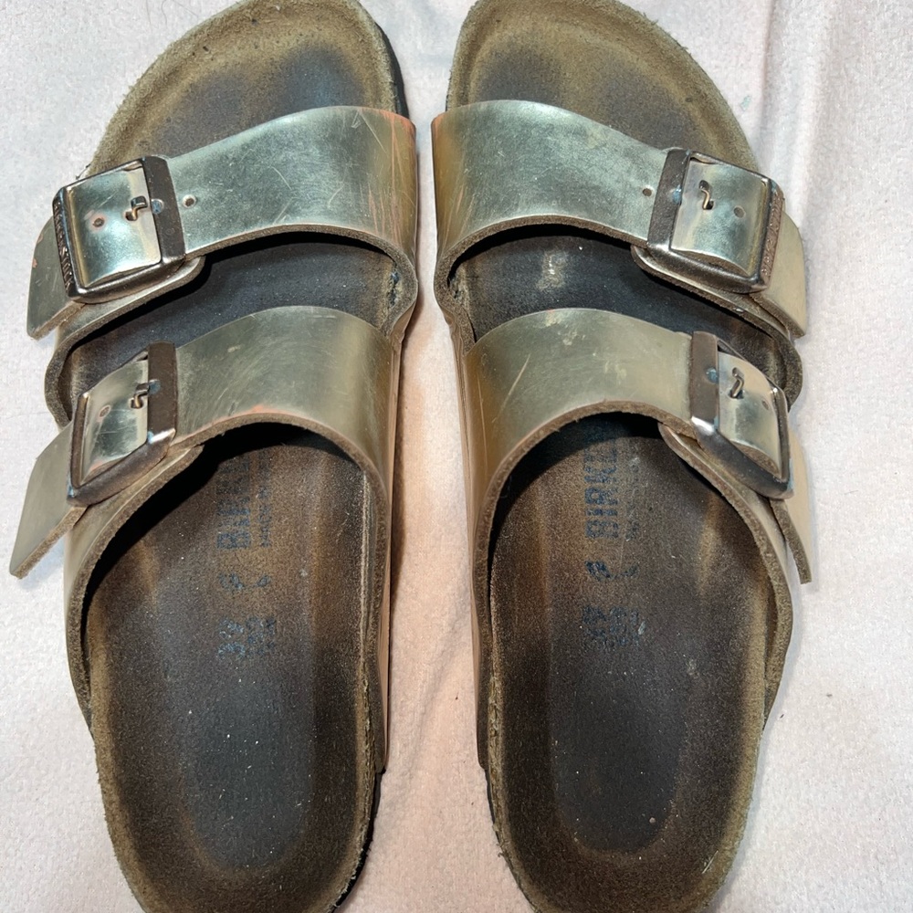 Gold Birkenstock sandals